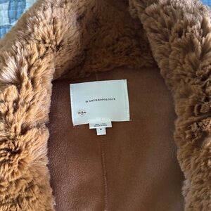 Anthropologie Tan Plush Faux Fur Jacket